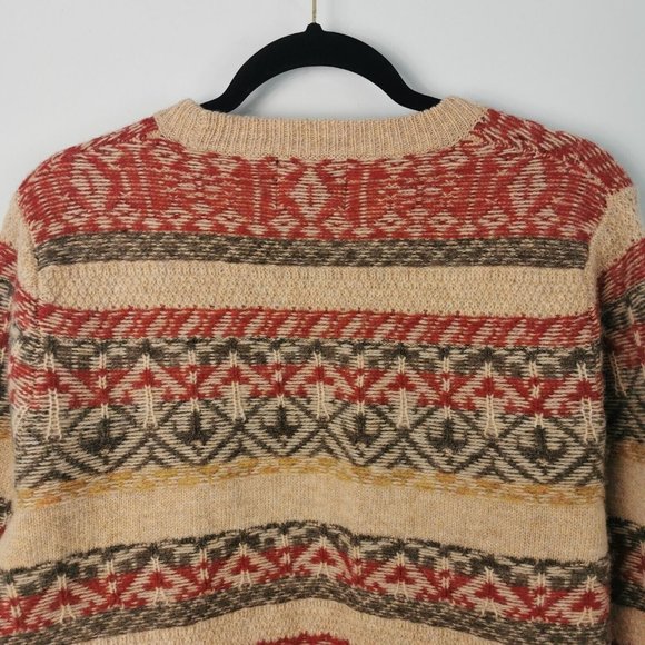 JOHN LEWIS Fair Isle Weave Wool Jumper Oatmeal Red Grey Patterned Size Large 44" - Picture 3 of 8